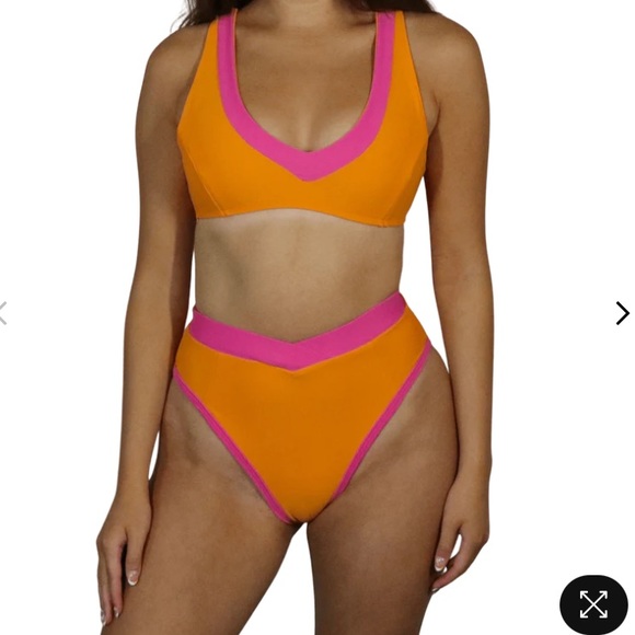 93 Play Street Madi Mango Dreamsicle V Neck Top Orange and Pink - Picture 2 of 3